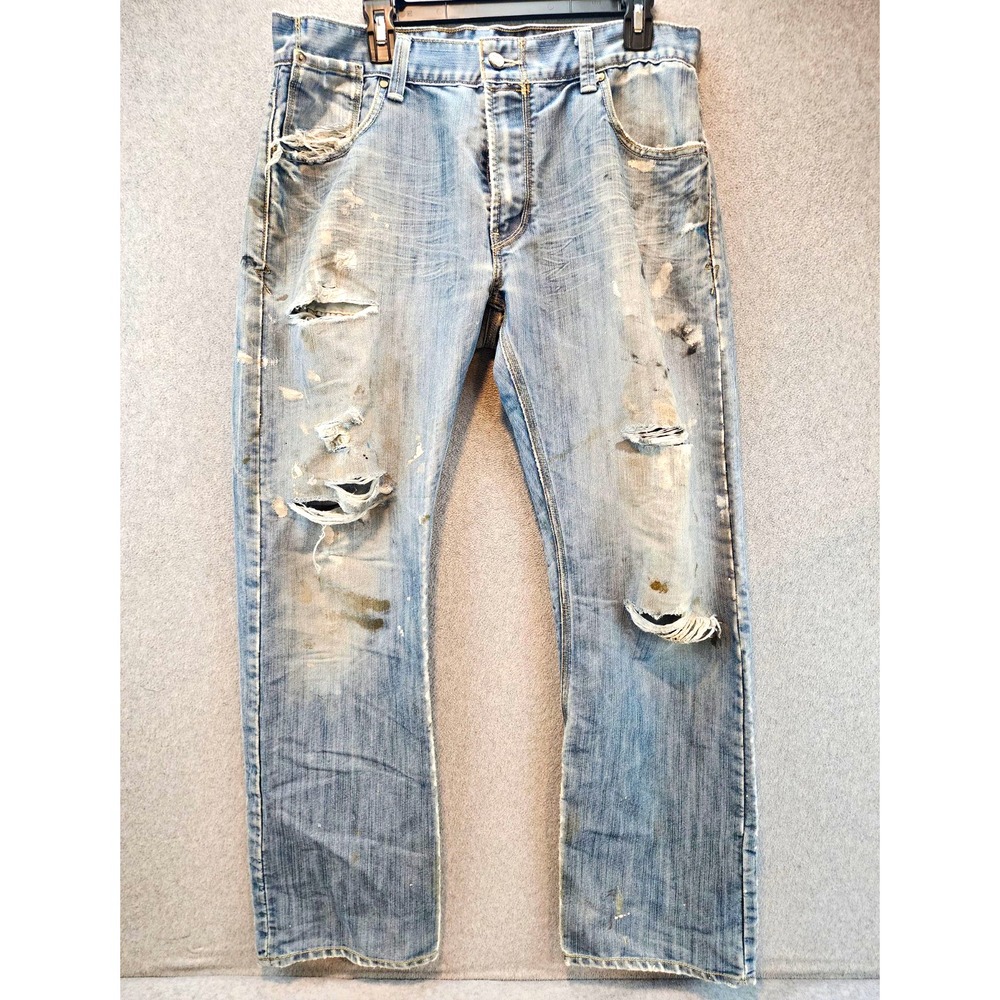 Levi's Men's 514 Slim Straight Jeans Light Wash Distressed Mid Rise *THRASHED*